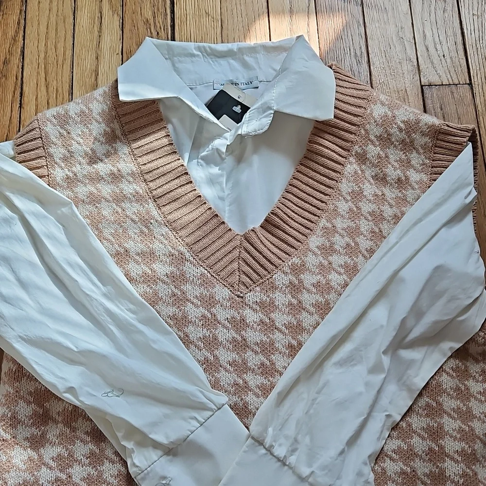 Houndstooth Beige Knit Sweater Vest - Picture 2 of 3